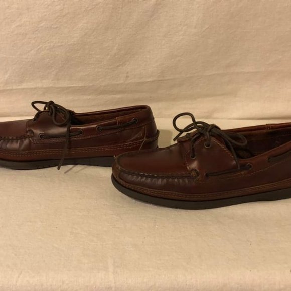 Size 8 Men's Minnetonka Moccasin Double Essential Hard Sole Brown Leather Shoes - Picture 9 of 10
